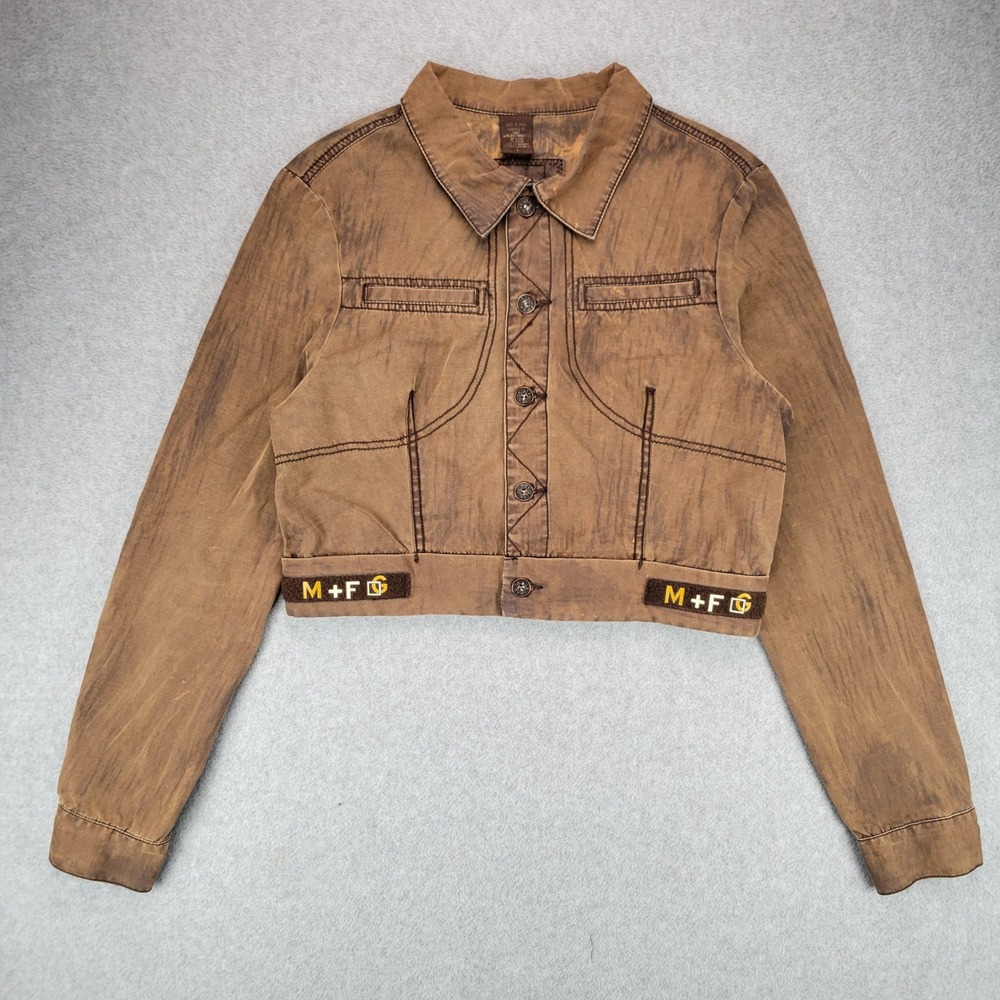 Marithe Francois Girbaud Trucker Jacket Womens L Brown Cropped Faded M+FG